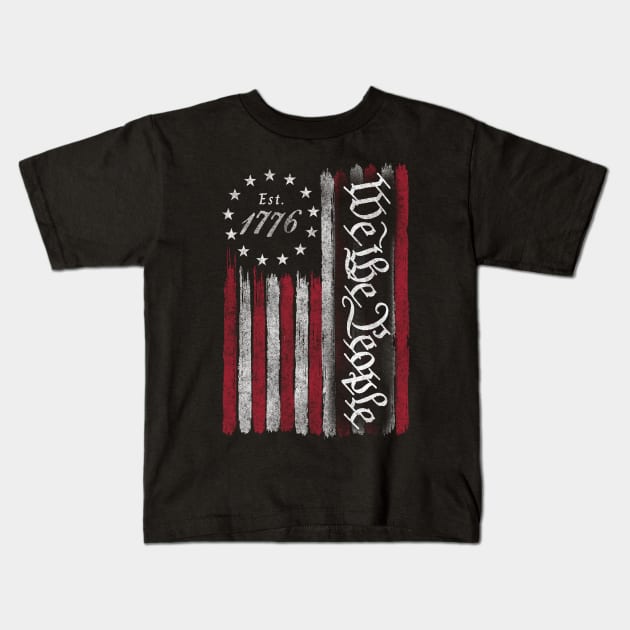 We the people - 4th Of July - Independence Day - Vintage USA Flag 1776 Kids T-Shirt by LMW Art